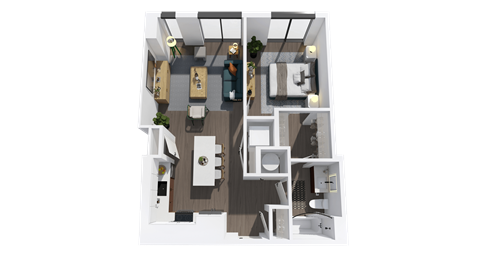 Floor plan for 1 bed, 1 bath, 764 sqft