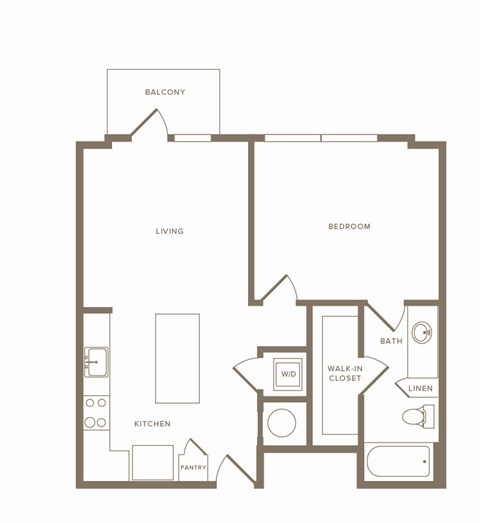 Floor plan for 1 bed, 1 bath, 729 sqft