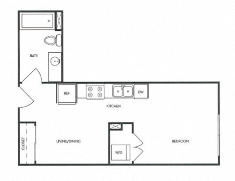 Floor plan for studio, 1 bath, 421 sqft