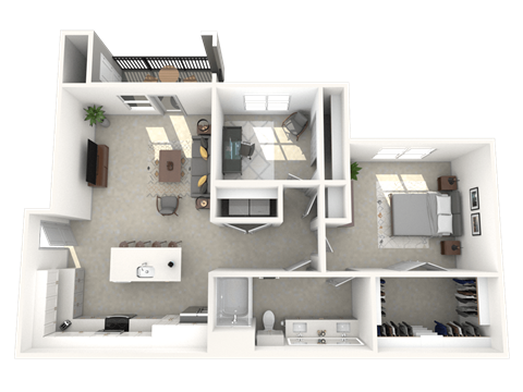 Floor plan for 1 bed, 1 bath, 1000 sqft