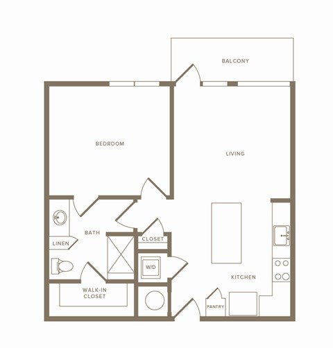 Floor plan for 1 bed, 1 bath, 751 sqft