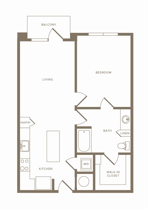 Floor plan for 1 bed, 1 bath, 767 sqft
