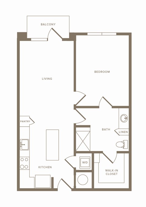 Floor plan for 1 bed, 1 bath, 758 sqft