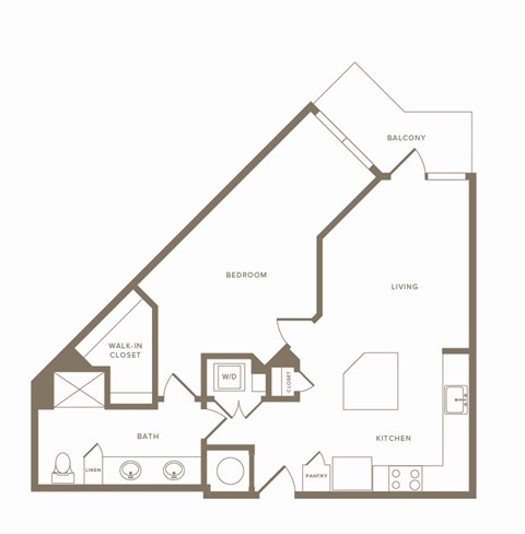 Floor plan for 1 bed, 1 bath, 778 sqft