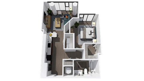 Floor plan for 1 bed, 1 bath, 736 sqft