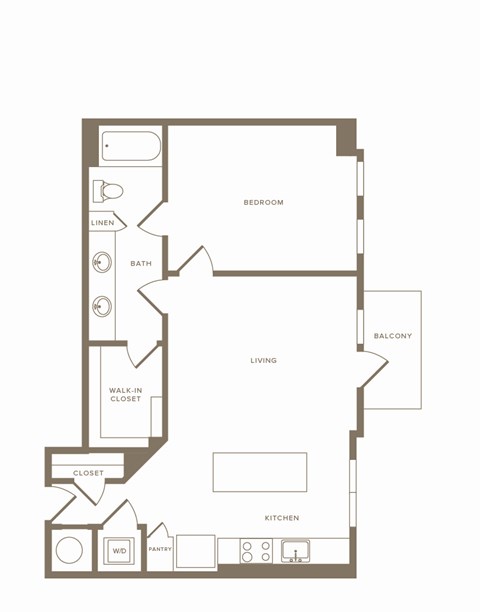 Floor plan for 1 bed, 1 bath, 872 sqft