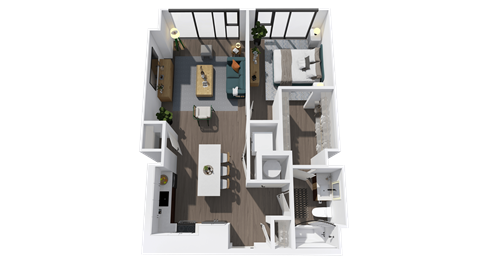 Floor plan for 1 bed, 1 bath, 803 sqft