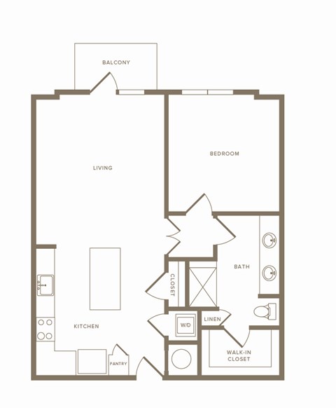 Floor plan for 1 bed, 1 bath, 844 sqft