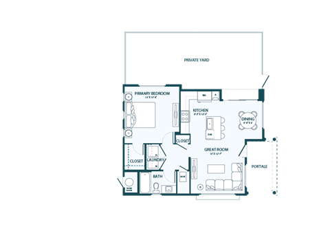 Floor plan for 1 bed, 1 bath, 771 sqft