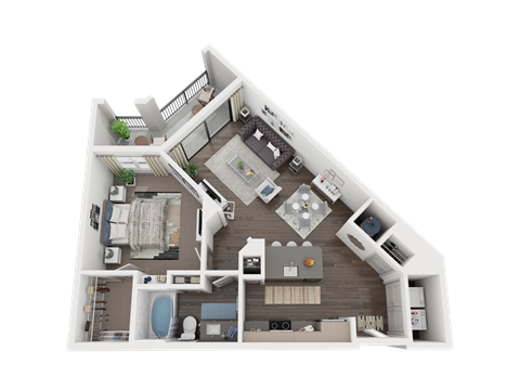 Floor plan for 1 bed, 1 bath, 754 sqft