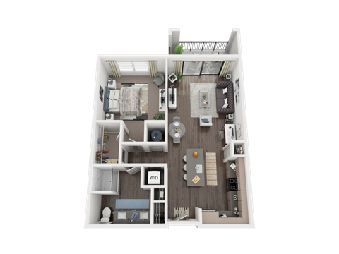 Floor plan for 1 bed, 1 bath, 778 sqft