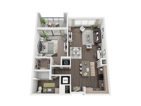 Floor plan for 1 bed, 1 bath, 865 sqft