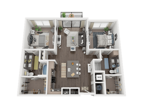 Floor plan for 2 beds, 2 baths, 1086 sqft
