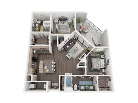 Floor plan for 2 beds, 2 baths, 1226 sqft