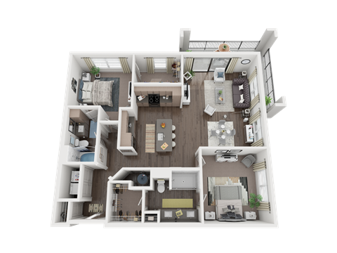 Floor plan for 2 beds, 2 baths, 1251 sqft