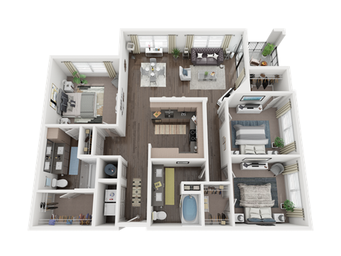 Floor plan for 3 beds, 2 baths, 1428 sqft