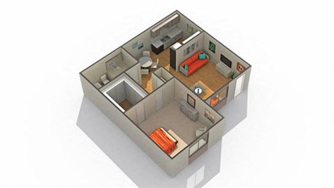 Floor plan for 1 bed, 1 bath, 570 sqft