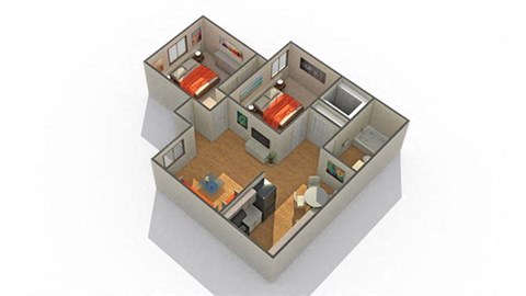 Floor plan for 2 beds, 1 bath, 771 sqft