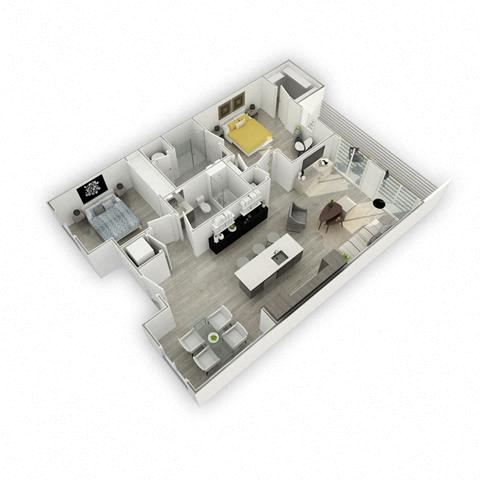 Floor plan for 2 beds, 2 baths, 1099 sqft