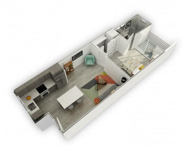 Floor plan for 1 bed, 1 bath, 563 sqft