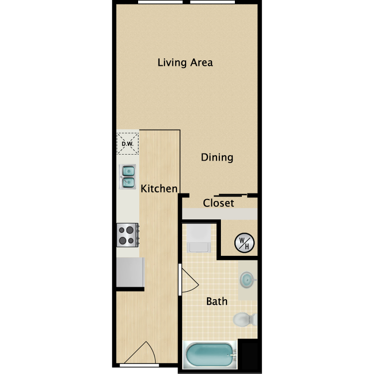 Floor plan for studio, 1 bath, 420 sqft