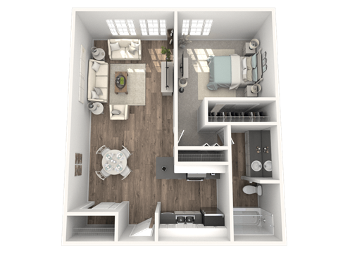 Floor plan for 1 bed, 1 bath, 720 sqft