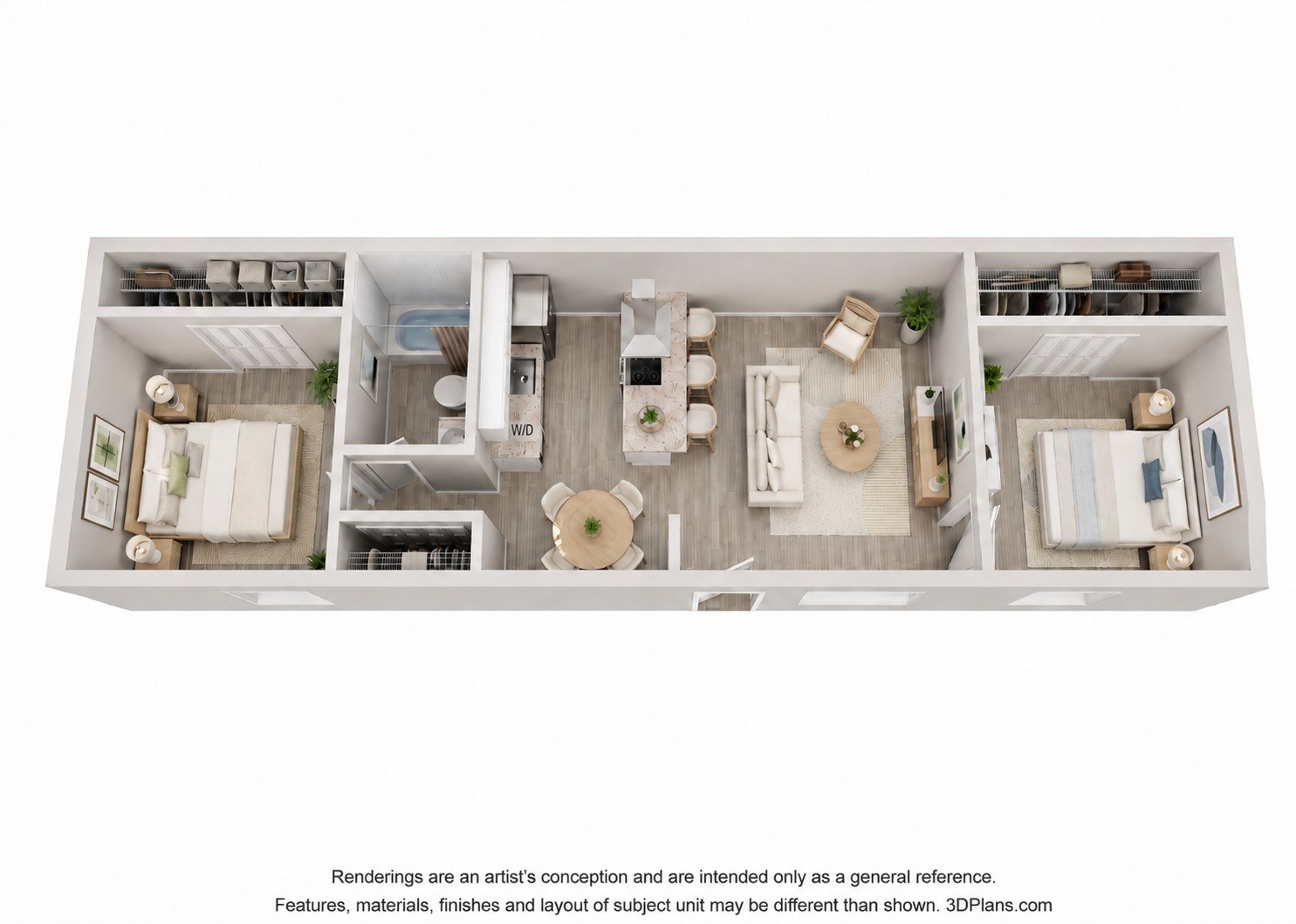 Floor plan for 2 beds, 1 bath, 675 sqft