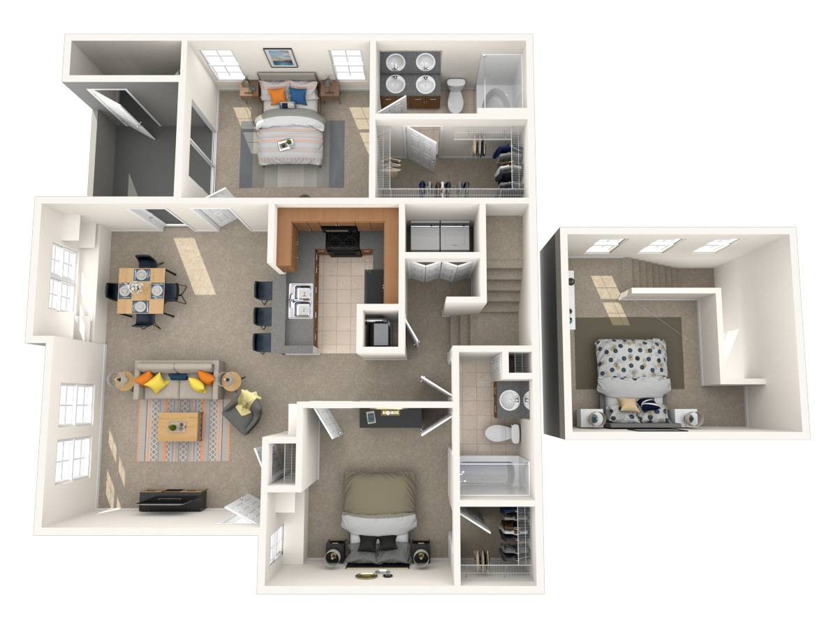 Floor plan for 2 beds, 2 baths, 1333 sqft