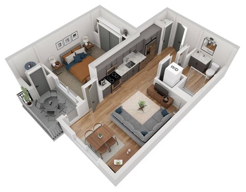 Floor plan for 1 bed, 1 bath, 581 sqft