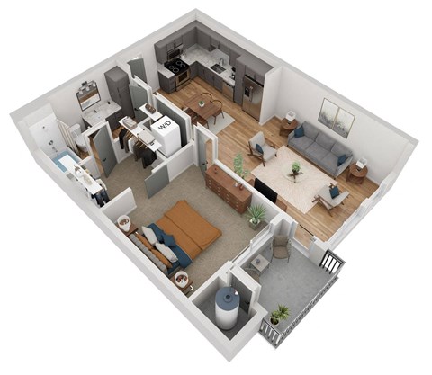 Floor plan for 1 bed, 1 bath, 688 sqft