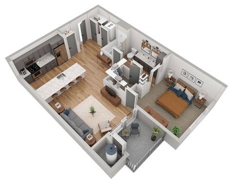 Floor plan for 1 bed, 1 bath, 766 sqft