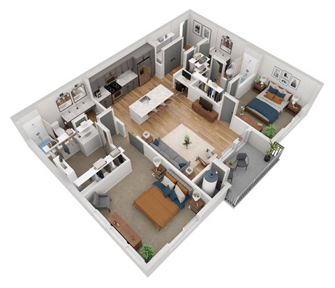 Floor plan for 2 beds, 2 baths, 1074 sqft