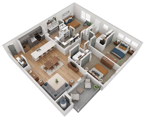 Floor plan for 3 beds, 2 baths, 1325 sqft