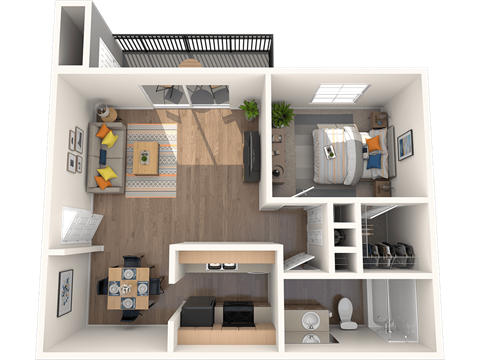 Floor plan for 1 bed, 1 bath, 750 sqft