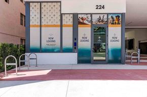 Miami Beach apartment for rent - Exterior view of the leasing office at a pet-friendly Miami Beach apartment community, welcoming residents and visitors.