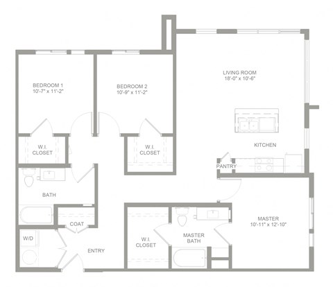 Floor plan for 3 beds, 2 baths, 1341 sqft