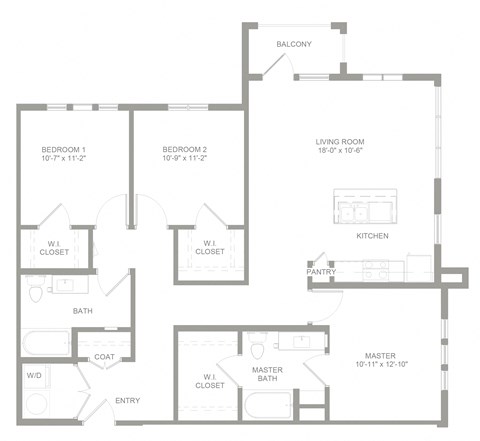 Floor plan for 3 beds, 2 baths, 1391 sqft