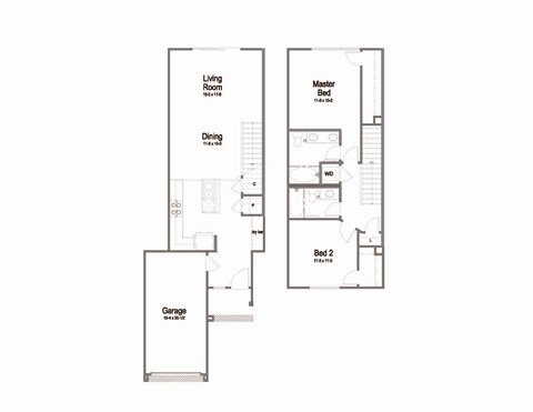 Floor plan for 2 beds, 2 baths, 1120 sqft