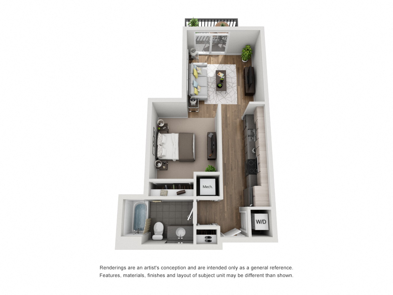 Floor plan for studio, 1 bath, 559 sqft