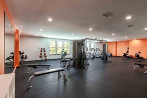 Grain Valley apartment for rent - a gym with weights and cardio equipment on the floor and a window