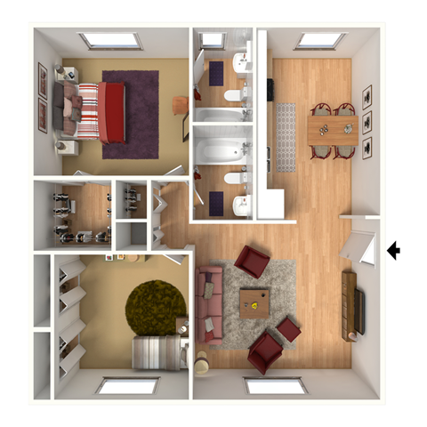 Floor plan for 2 beds, 2 baths, 1100 sqft