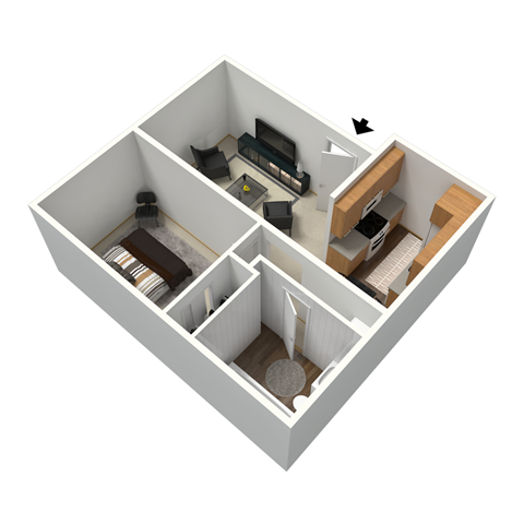 Floor plan for 1 bed, 1 bath, 619 sqft