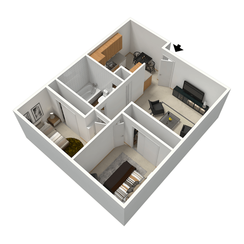 Floor plan for 2 beds, 1 bath, 819 sqft