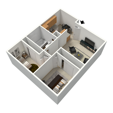 Floor plan for 2 beds, 1 bath, 819 sqft
