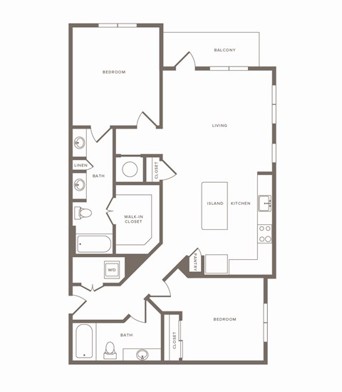 Floor plan for 2 beds, 2 baths, 1152 sqft