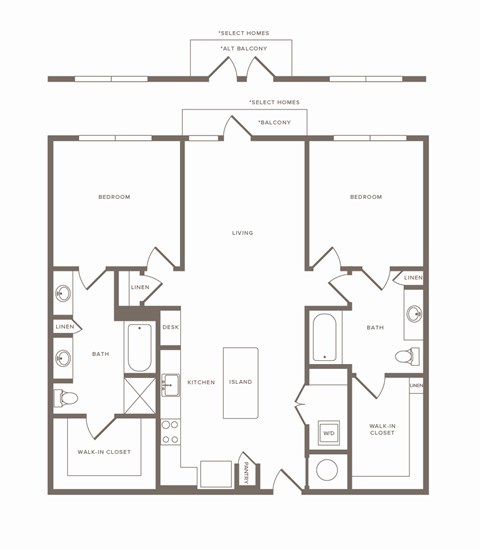 Floor plan for 2 beds, 2 baths, 1224 sqft