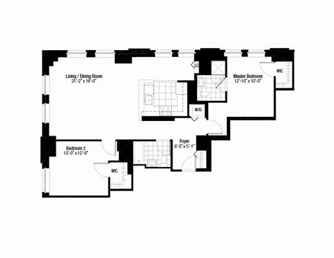 Floor plan for 2 beds, 2 baths, 1106 sqft
