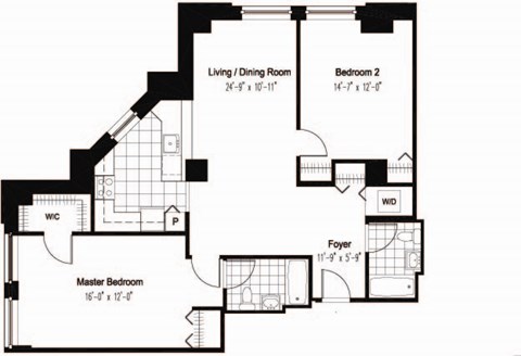 Floor plan for 2 beds, 2 baths, 1098 sqft
