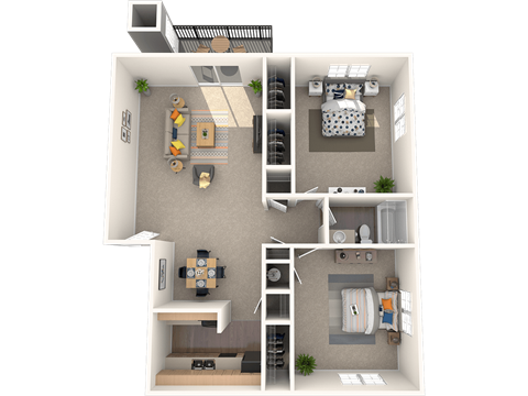 Floor plan for 2 beds, 1 bath, 930 sqft