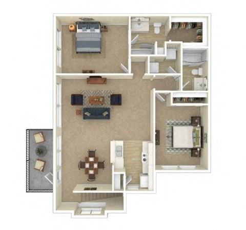 Floor plan for 2 beds, 2 baths, 1181 sqft